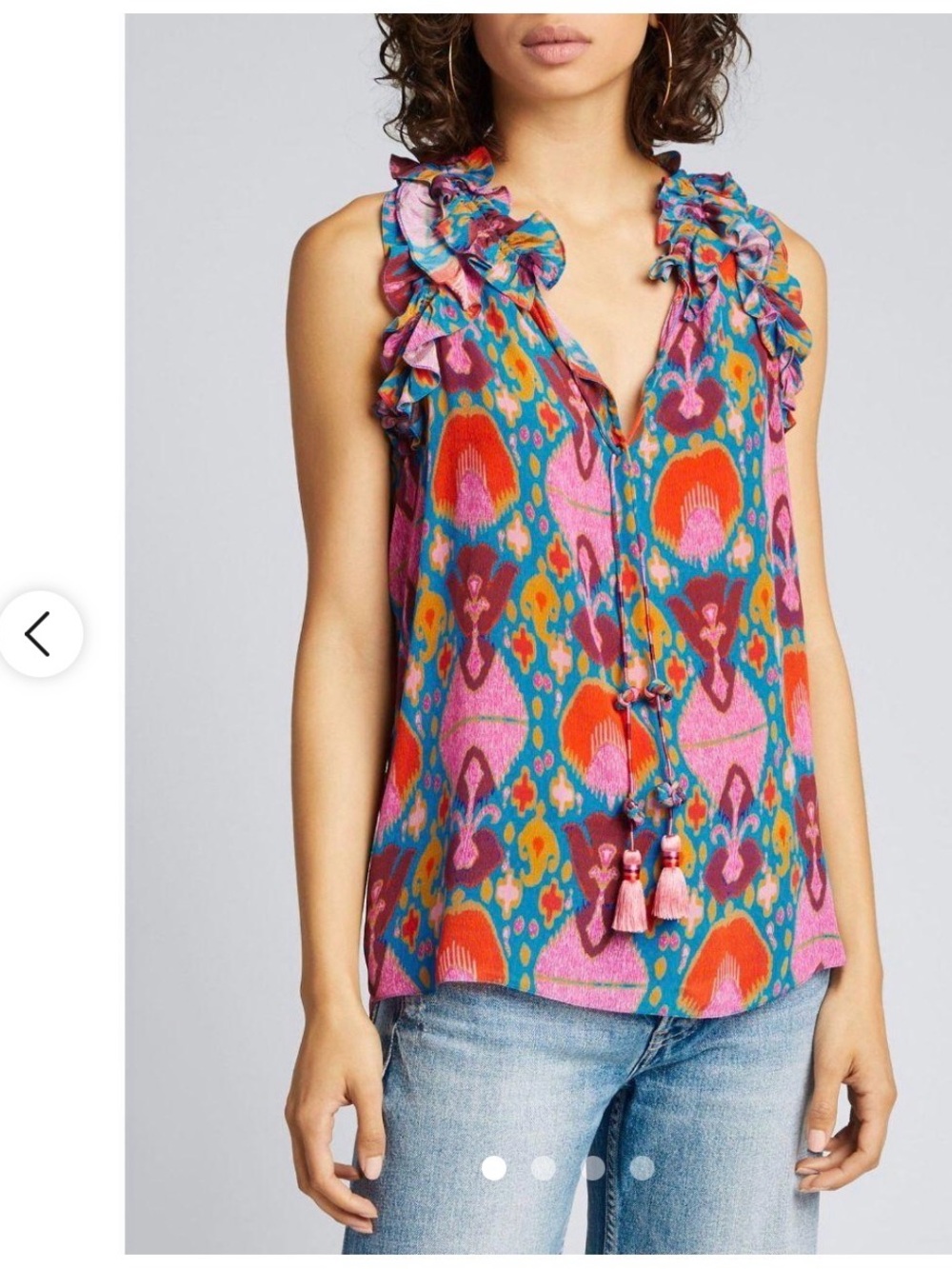 Figue sleeveless ruffled top in bright ikat